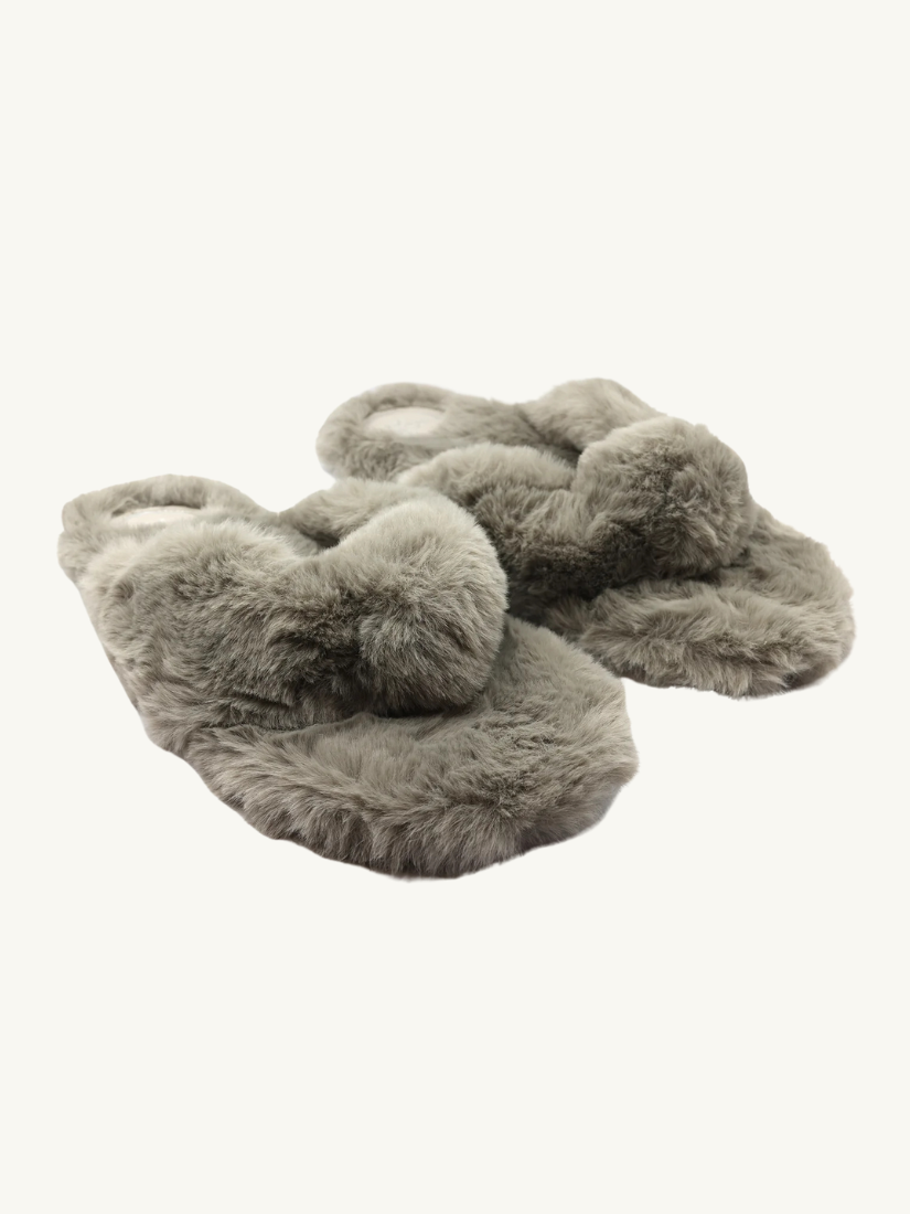 Izzie Fur Knot Slipper Smoke