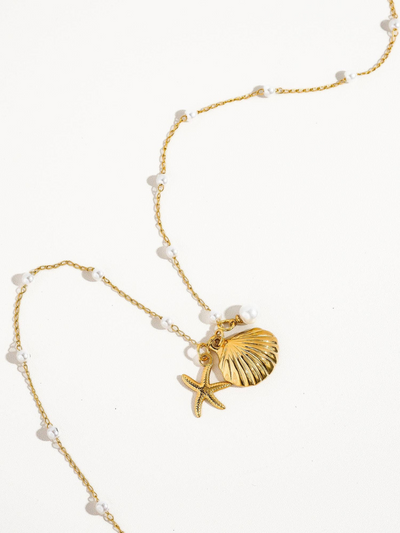 Capella 18K Gold Seashell & Sea Star Pearl Necklace: Yellow Gold