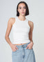 Daisy Ribbed Tank Top White