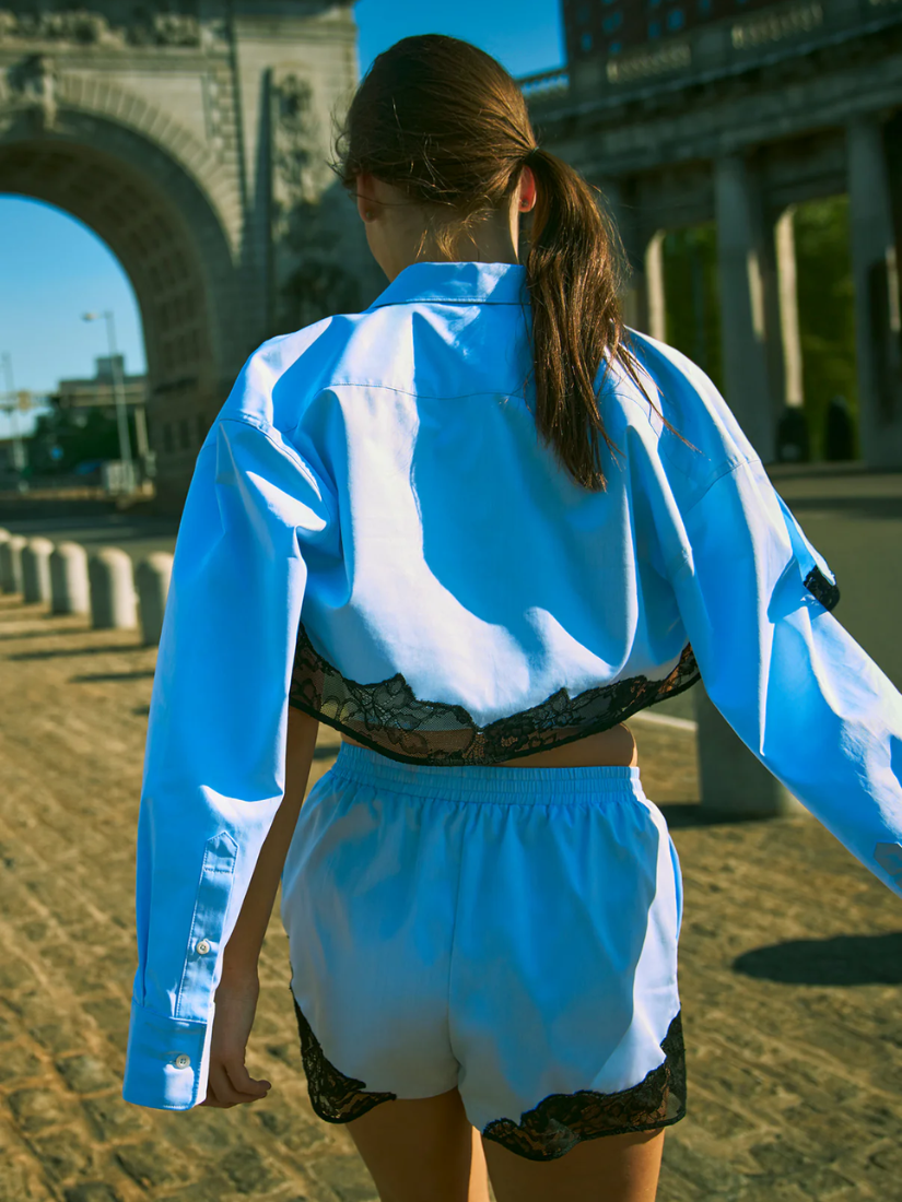 Lace Poplin Cropped Button Down