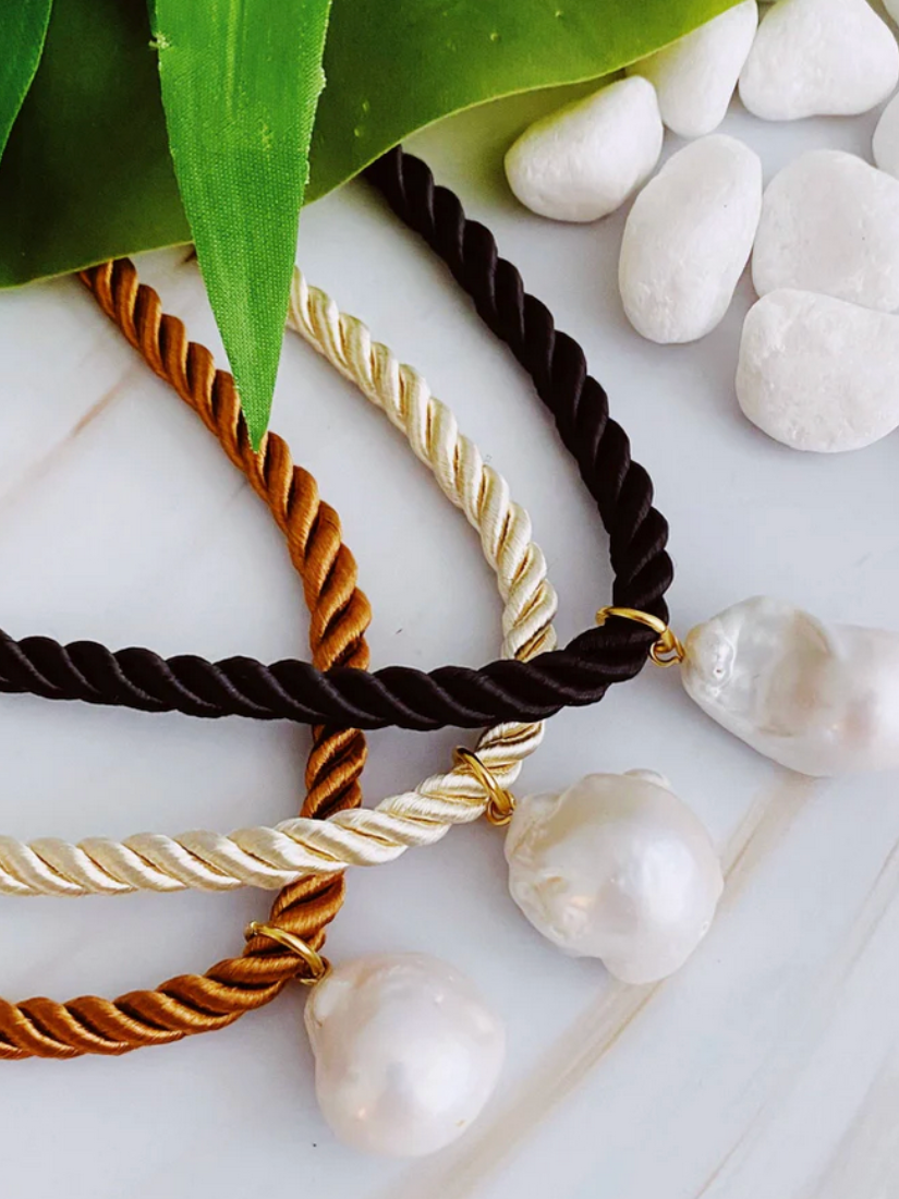 Satin Rope Baroque Pearl Necklace Brown