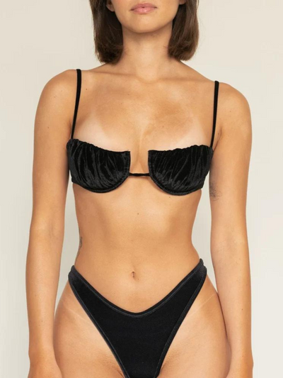 Black Velvet Petal Bikini Top