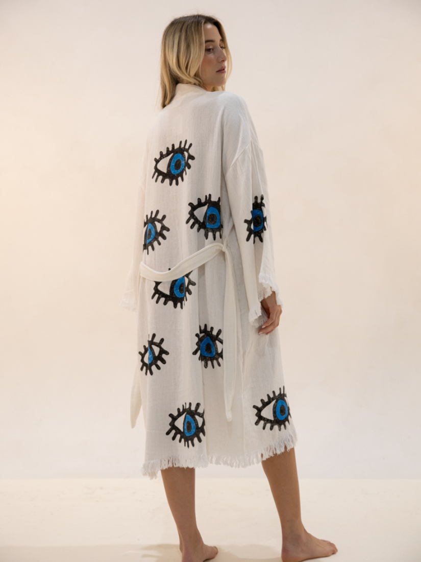 Blue Evil Eye Long Kaftan Kimono