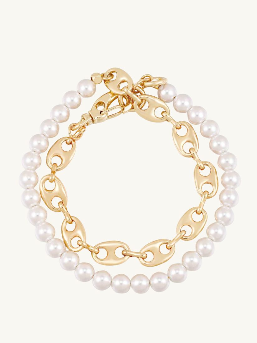 Pearl Chain Link Wrap Bracelet Gold