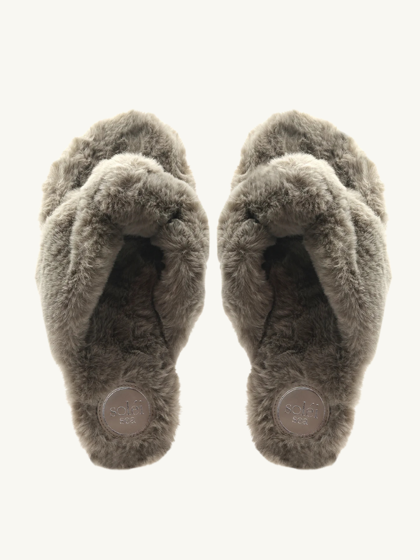 Izzie Fur Knot Slipper Smoke