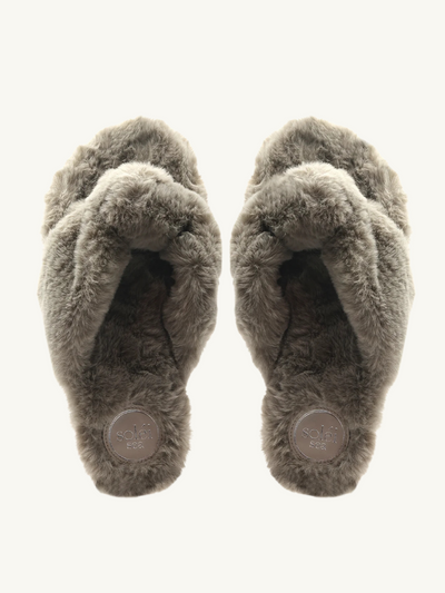 Izzie Fur Knot Slipper Smoke