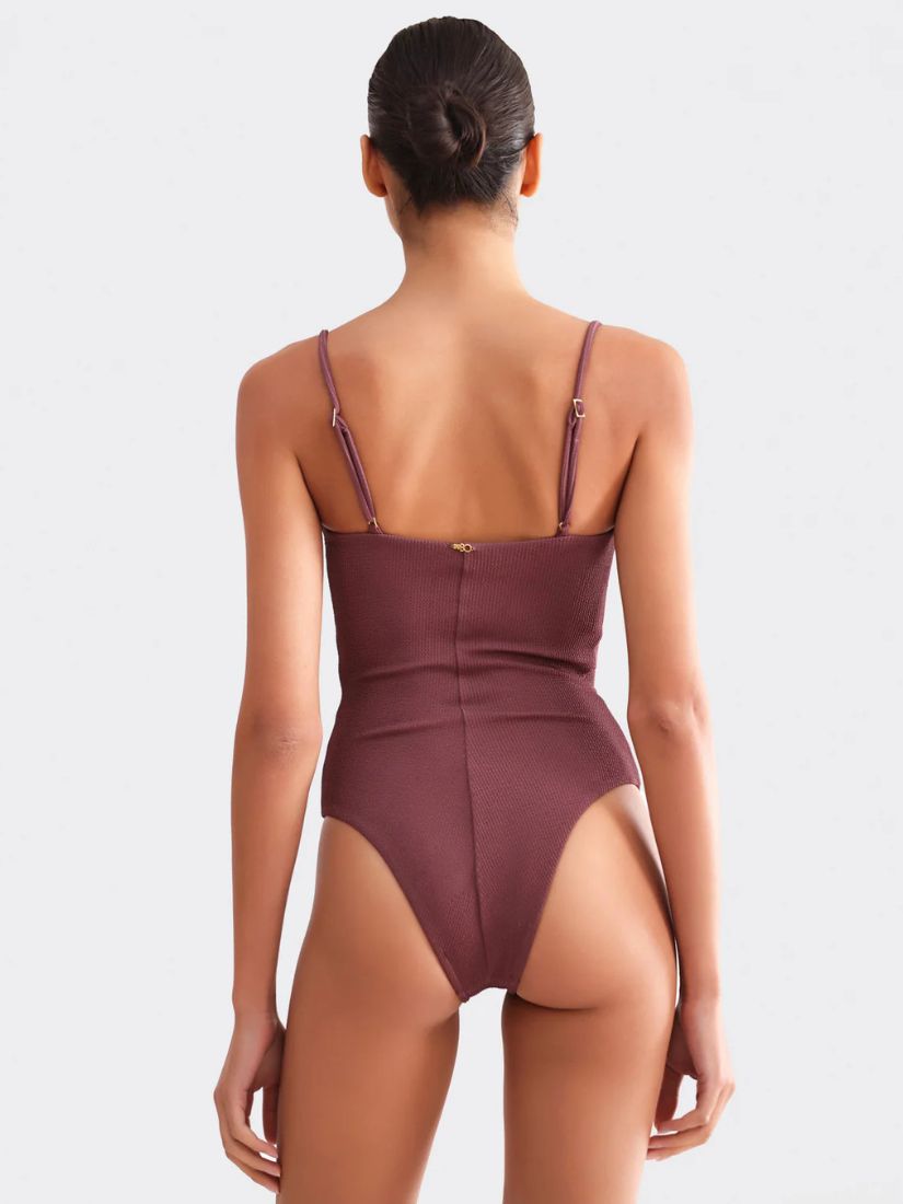 Merian Knit Embroidered Swimsuit Brown