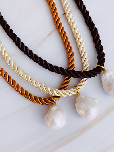 Satin Rope Baroque Pearl Necklace: Cream