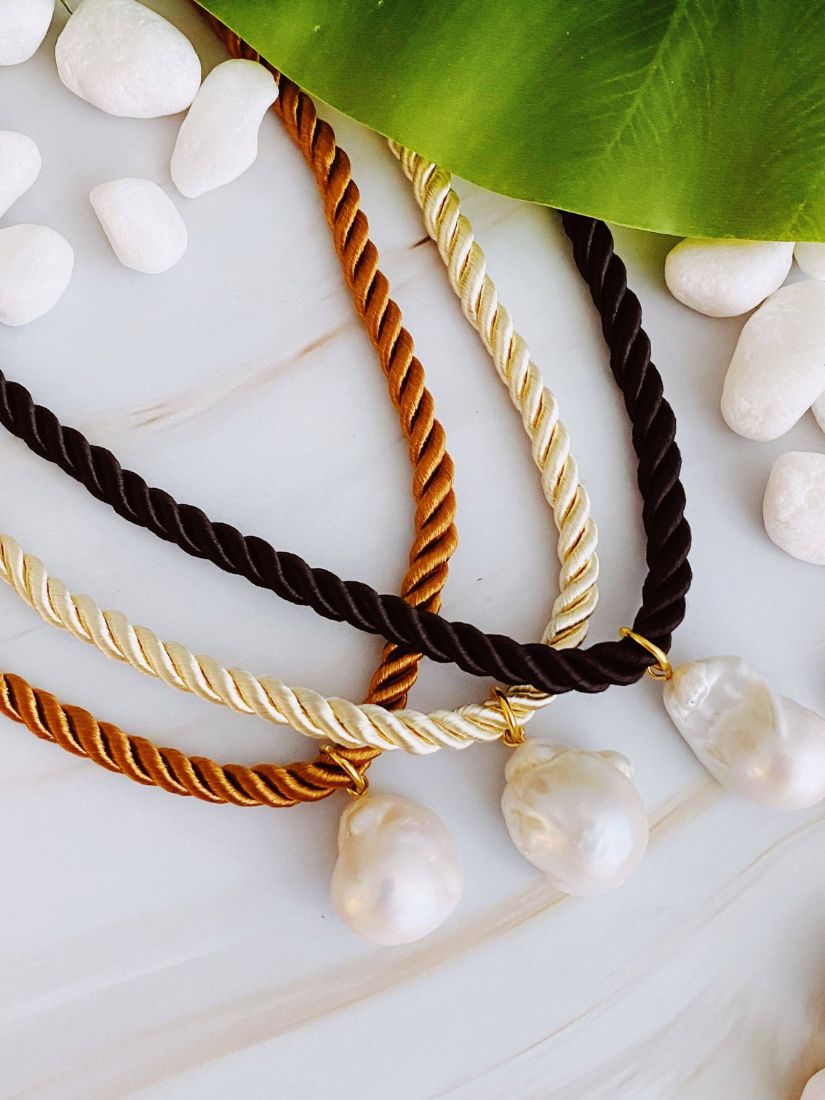 Satin Rope Baroque Pearl Necklace: Cream