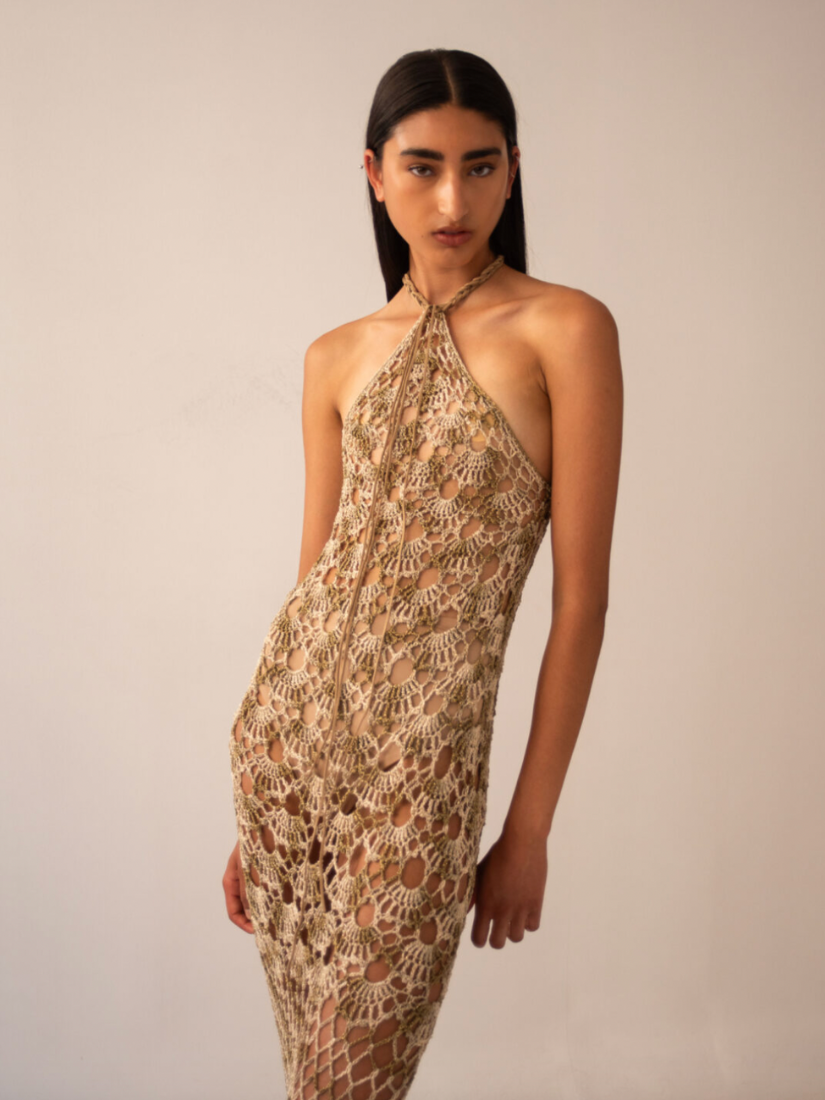 Akira Shell Mermaid Midi Dress Gold