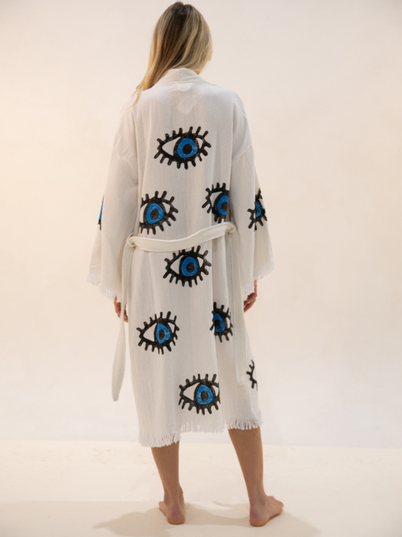 Blue Evil Eye Long Kaftan Kimono