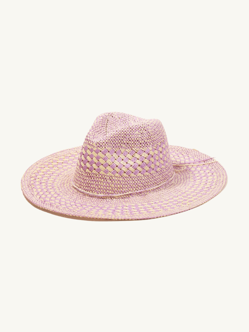 Checkered Straw Weave Sun Hat Purple