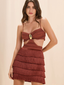 Amethyst Fringe Mini Dress Brown