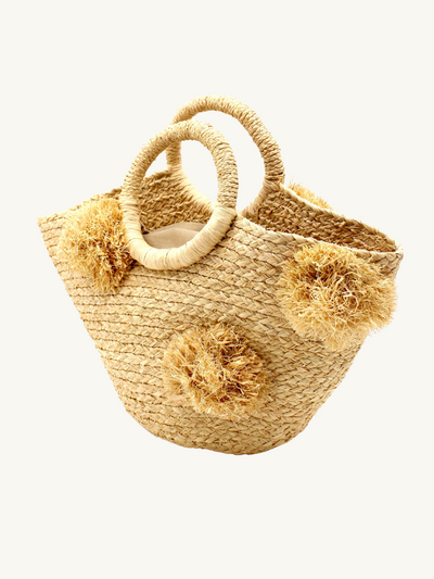 Phi Phi Straw Basket with Raffia Poufs Natural