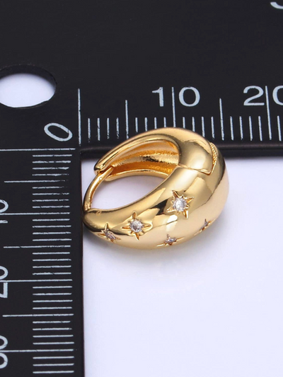 Minimalist Dome Gold Hoop Clear CZ Huggie Star Earring