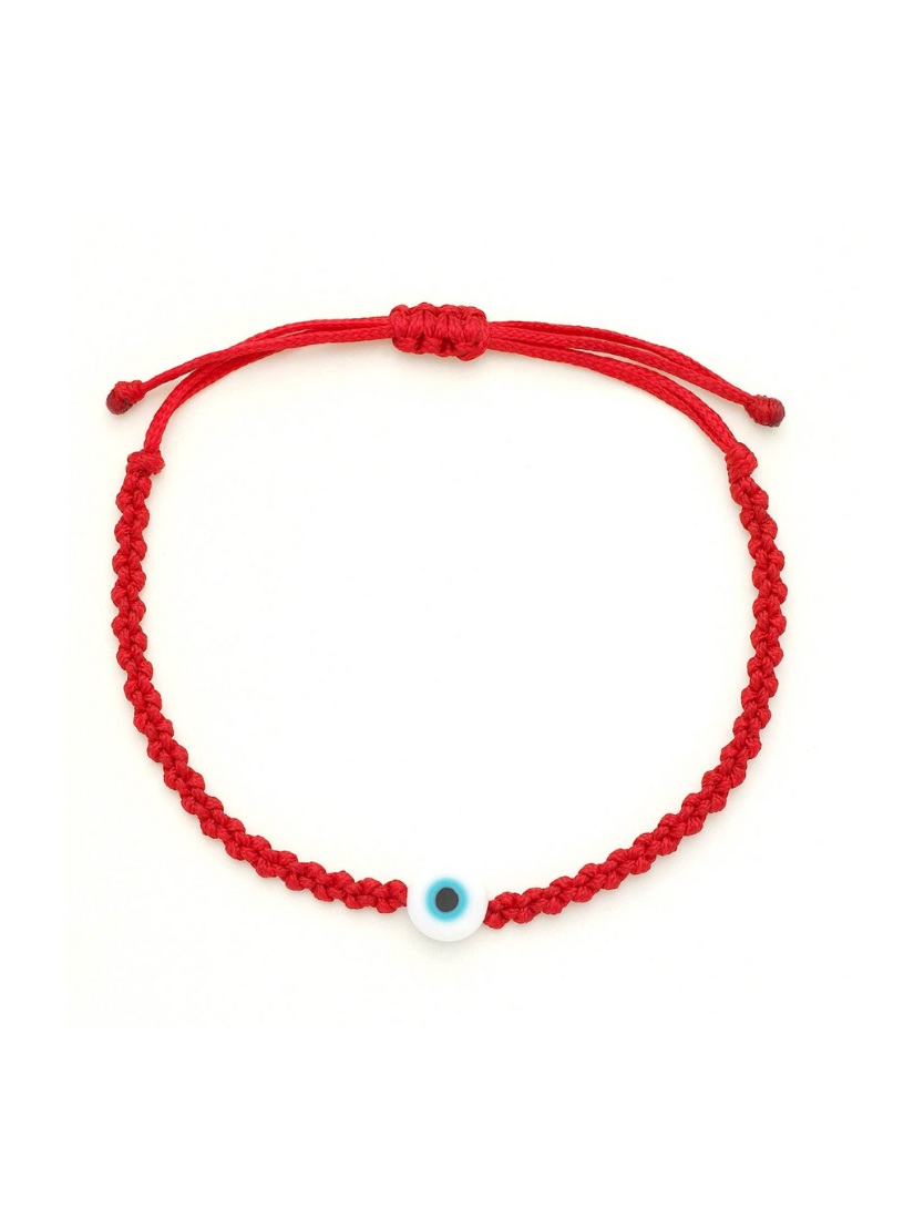 Evil Eye Braided Bead Bracelet: Silver