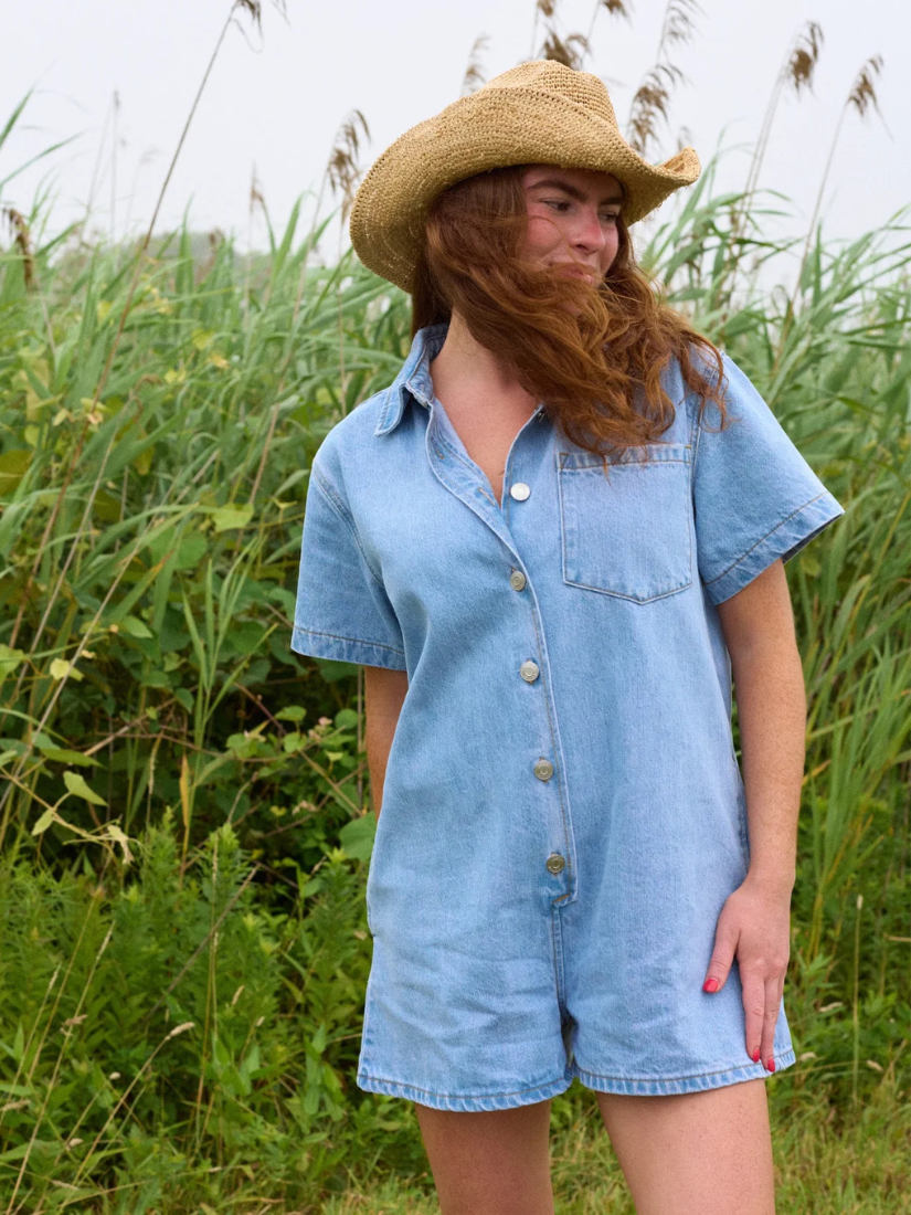 Light Wash Short Sleeve Denim Romper