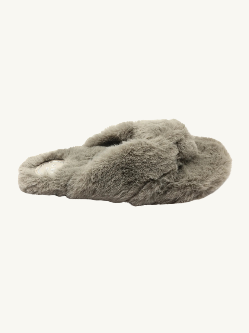 Izzie Fur Knot Slipper Smoke