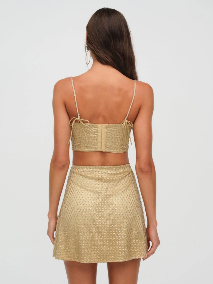 gold sequin bustier top