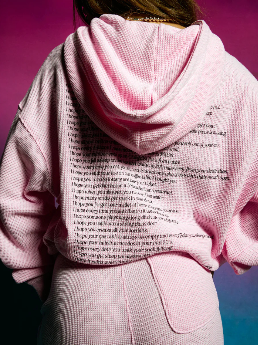 Yours Truly Thermal Hoodie Pink