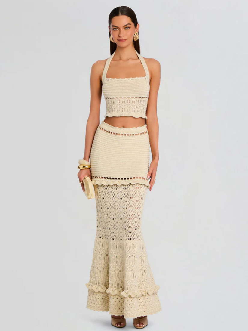Magdalena Crochet Skirt Ivory Gold