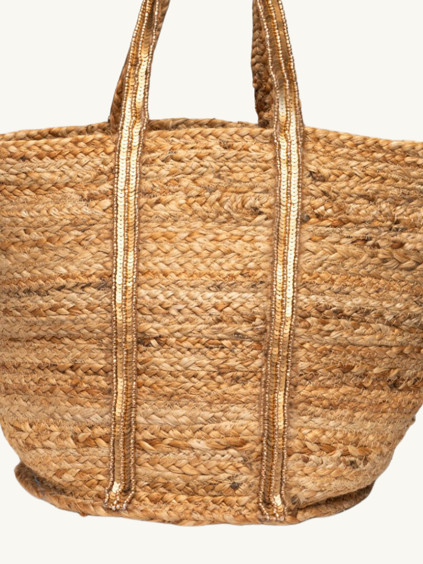 Natural Jute Tote Bag Embroidered Strap