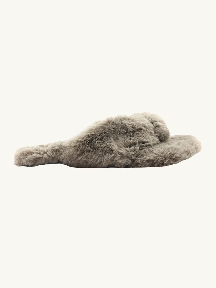 Izzie Fur Knot Slipper Smoke