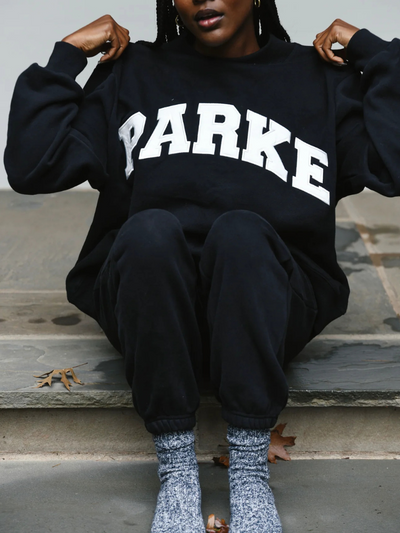 Varsity Mockneck Sweatshirt Black White