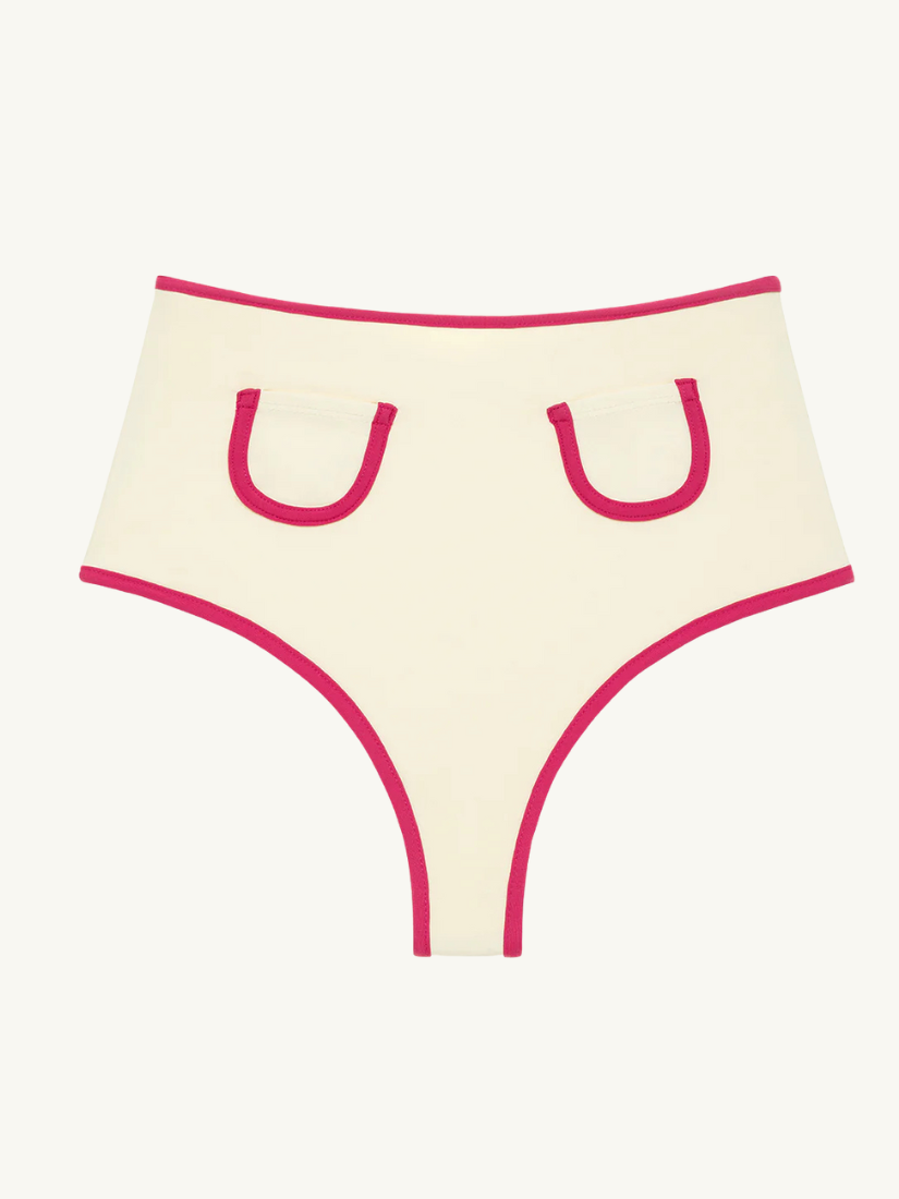 Binded Polly Bikini Bottom Cream Raspberry