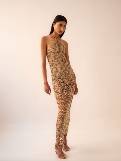 Akira Shell Mermaid Midi Dress Gold