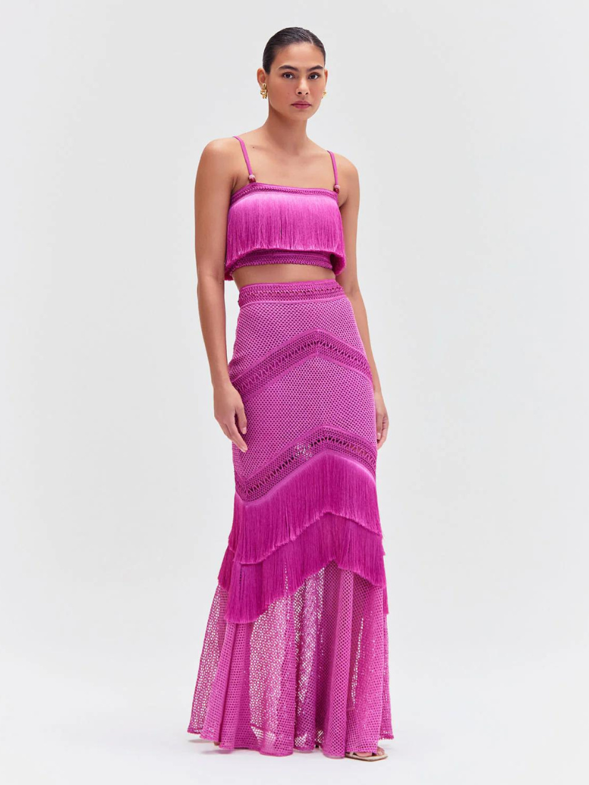 Fringe Maxi Skirt Cerise