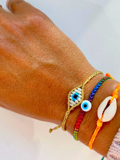 Evil Eye Braided Bead Bracelet: Silver