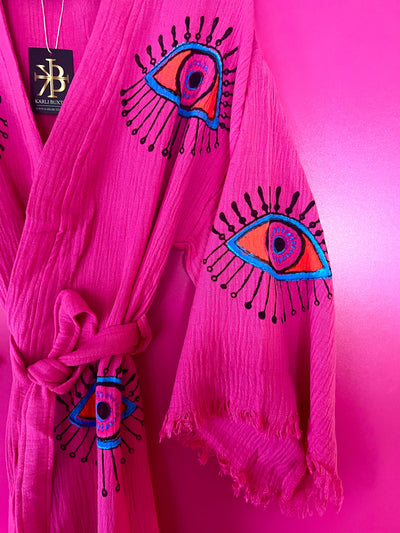 Evil Eye Long Kaftan Hot Pink