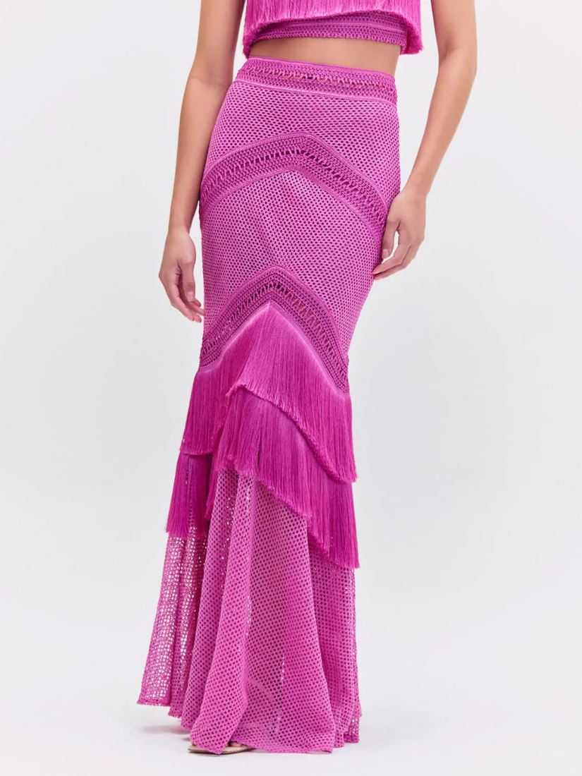 Fringe Maxi Skirt Cerise