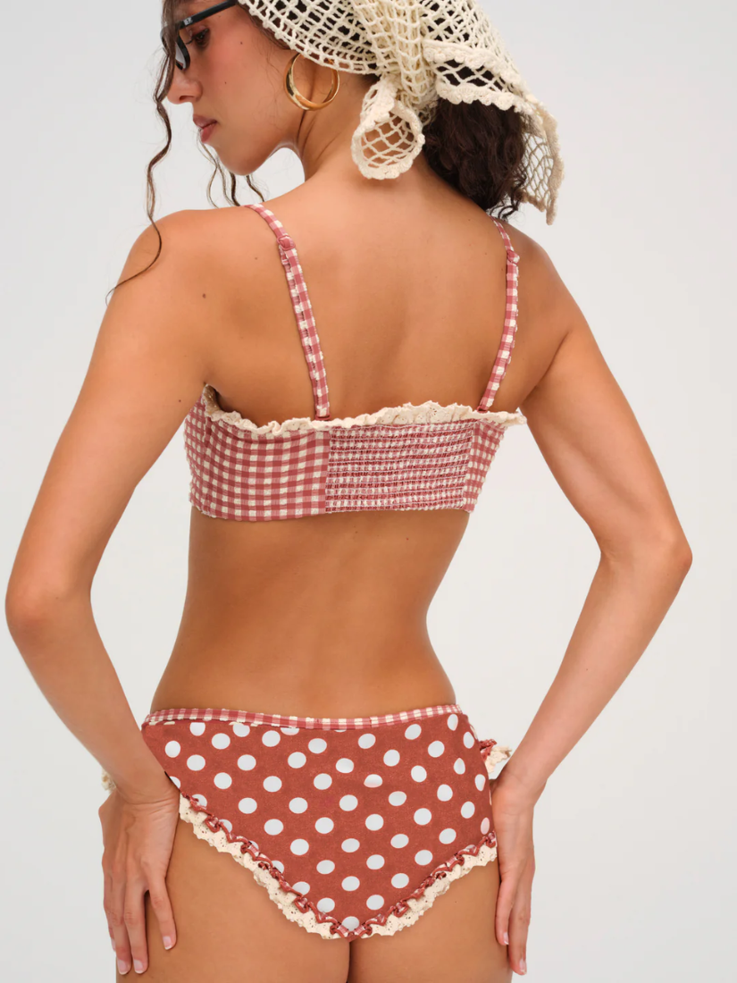 Denim Dot Bikini Bottom Red