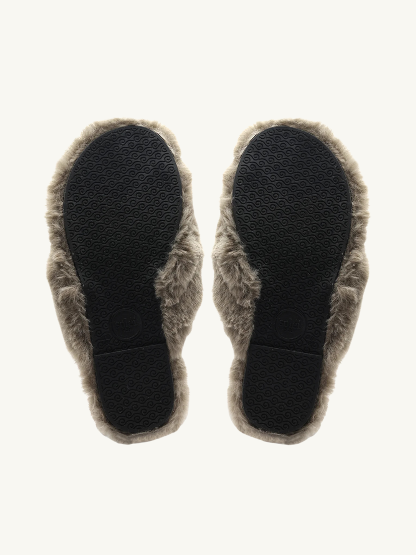 Izzie Fur Knot Slipper Smoke