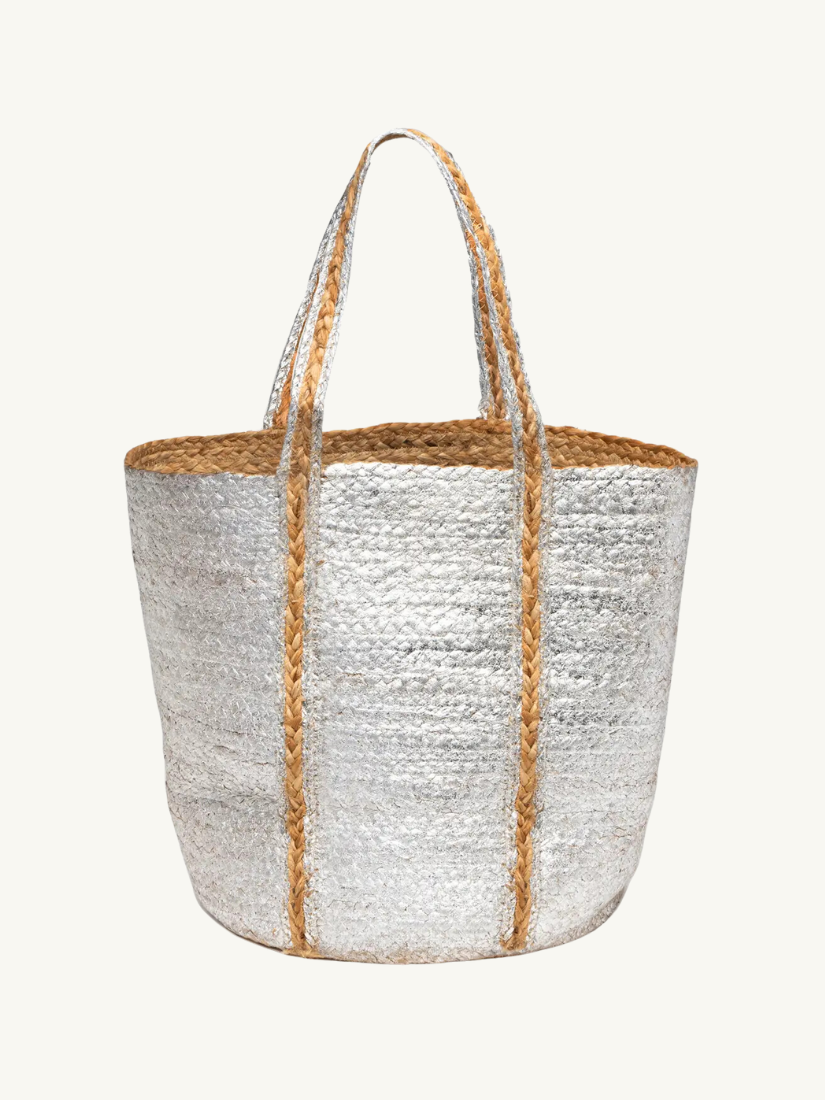 Silver Foil Jute Tote Bag