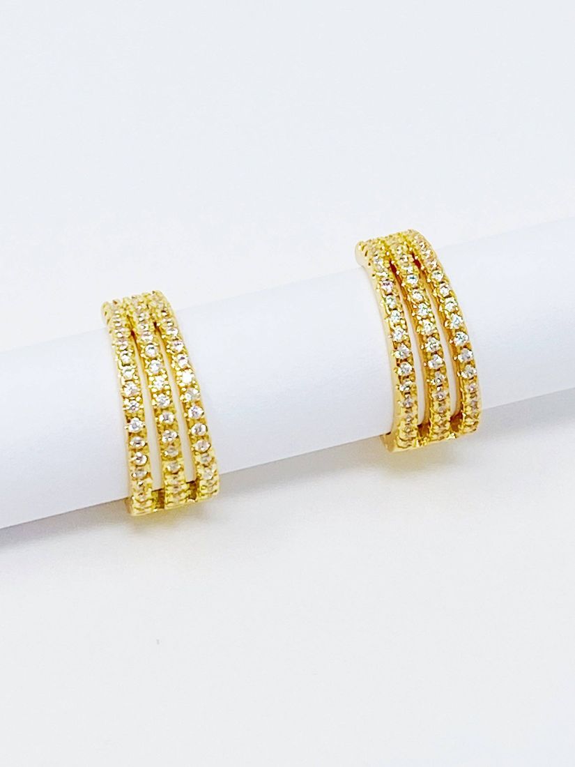 Triple Shine Huggie Earrings Gold