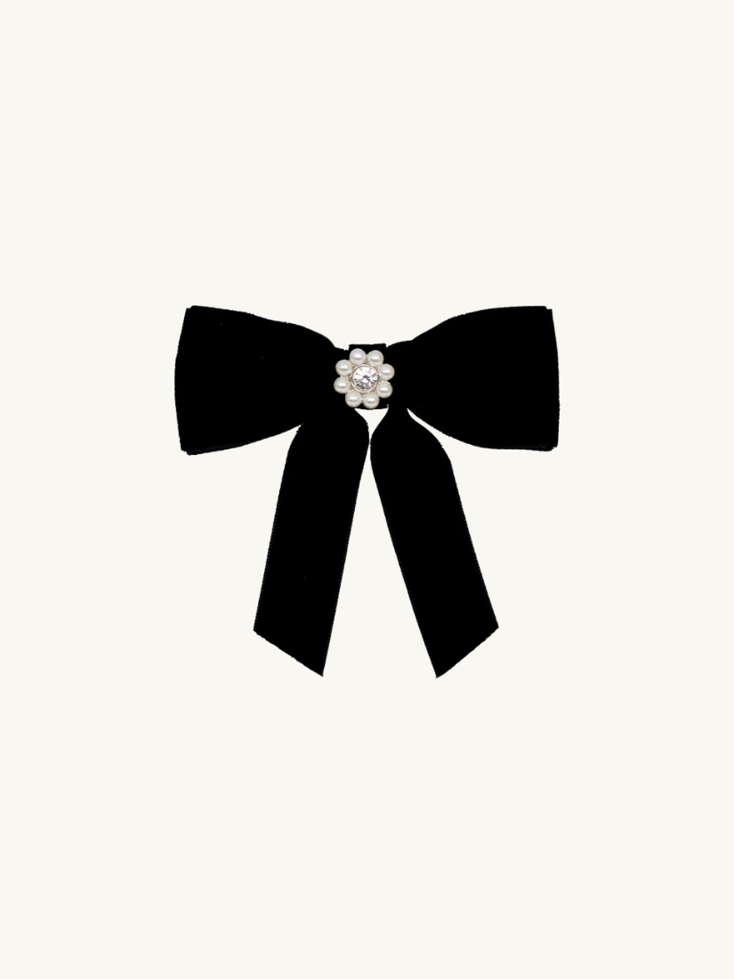 Mini Iconic Velvet Bow Barrette Noir