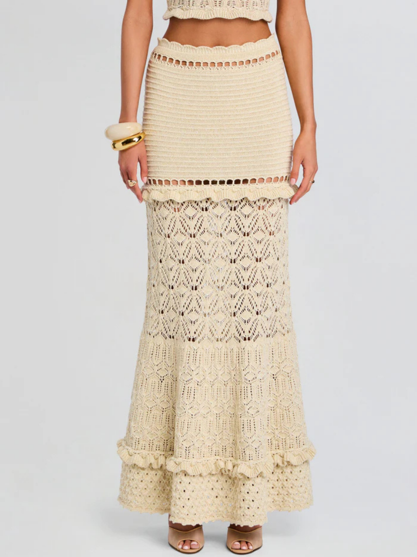 Magdalena Crochet Skirt Ivory Gold