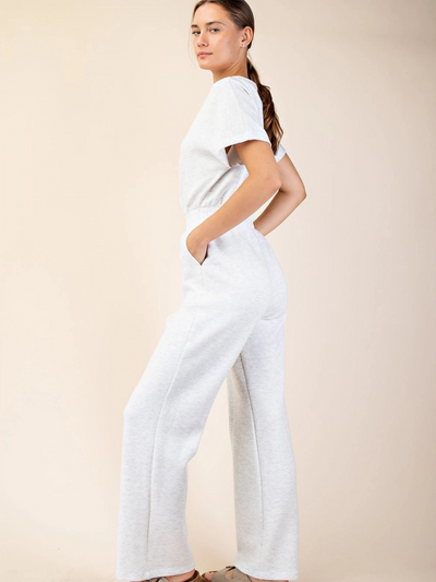 Modal Poly Short Sleeve Jumpsuit Heather Grey