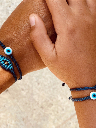 Evil Eye Braided Bead Bracelet: Silver