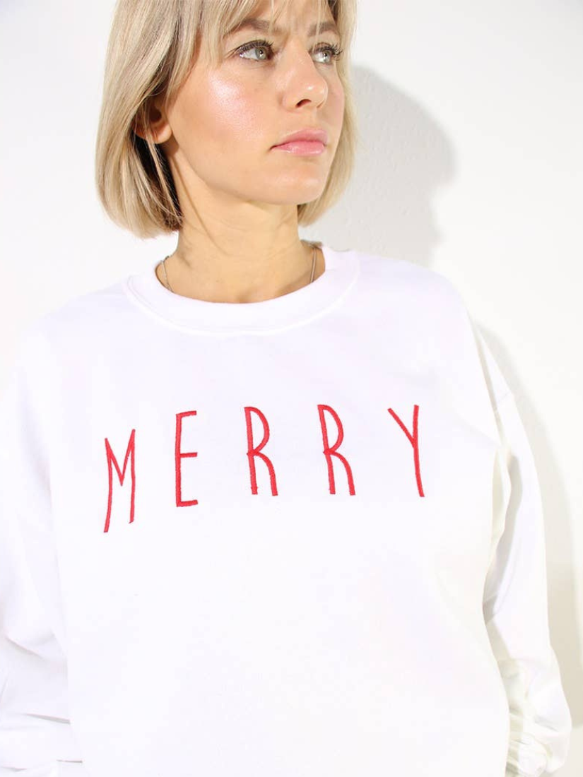 Christmas Merry Embroidery Sweatshirt Red