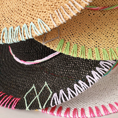 Multi-Colored Stitched Brim Panama Hat Light Natural