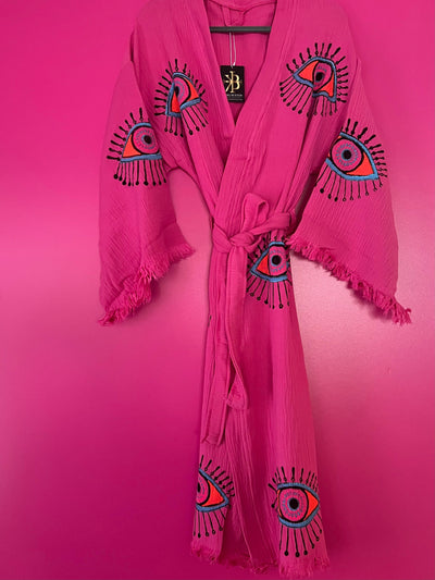 Evil Eye Long Kaftan Hot Pink