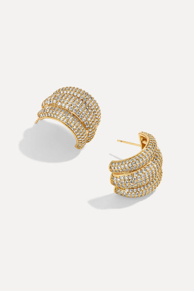 Pave Elsa Shield Earrings Gold