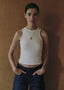 Daisy Ribbed Tank Top White