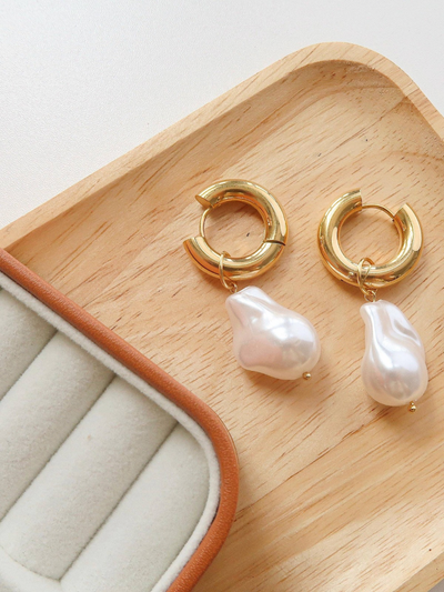 Oceana Large Pearl Earring Gold