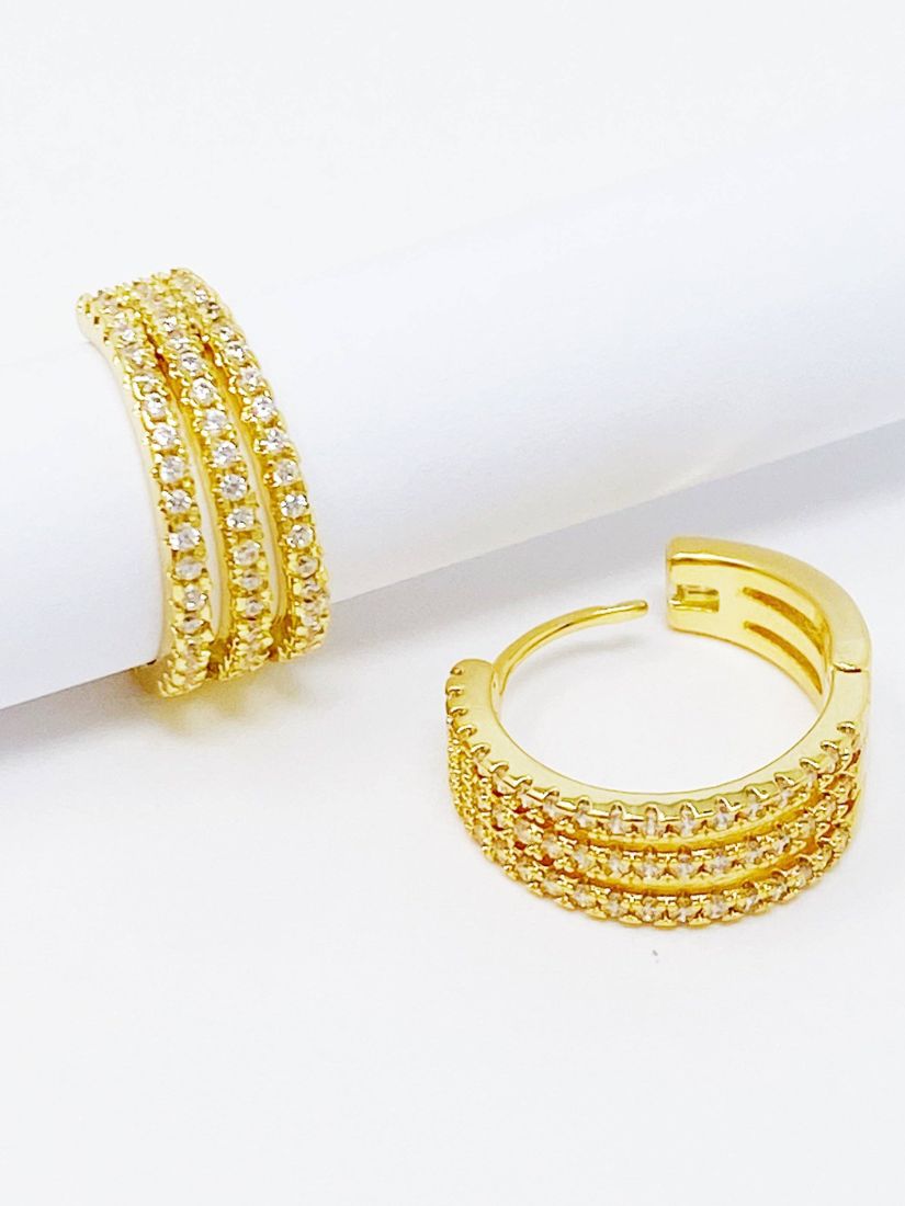 Triple Shine Huggie Earrings Gold