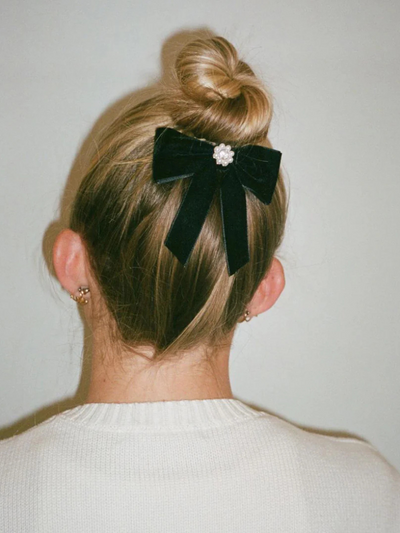 Mini Iconic Velvet Bow Barrette Noir